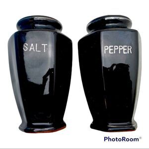 Vintage Japan Black/Silver Salt & Pepper Ceramic Shakers with Cork Stopper
